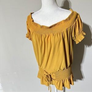 Peach by Blue Pepper Smocked Off Shoulder Top Mustard Yellow Size 1X